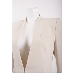 Zara Womans Blazer Suit Jacket Collarless Polyester S Beige Ecru 8048/712 NWT